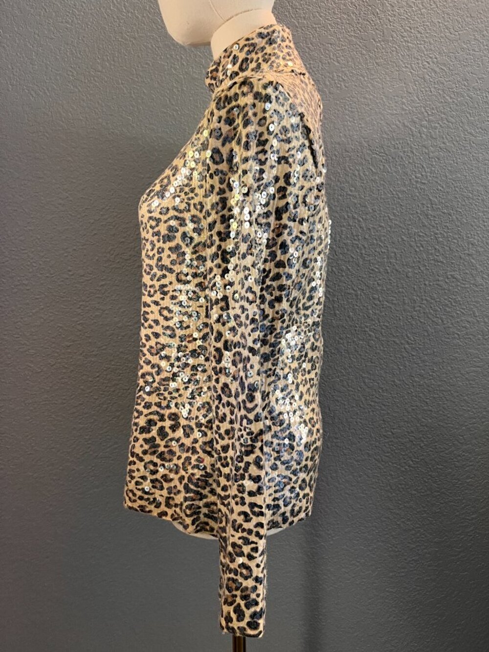 BOSTON PROPER LEOPARD SEQUIN LONG SLEEVE TURTLENECK SWEATER- EUC  SIZE SMALL - Picture 5 of 11